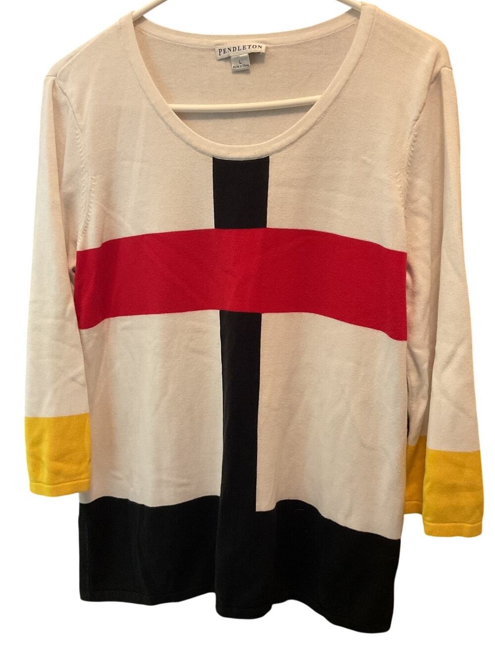 Pendleton Knit Color Block 3/4 Sleeve Knit Sweater Top Size L